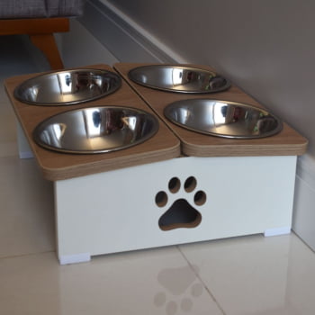 Comedouro Elevado Pet Cachorro MDF Quadruplo - Inox