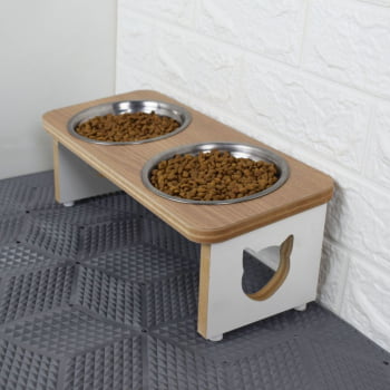 Comedouro Gato Elevado Pet Duplo MDF Linha Tradicional