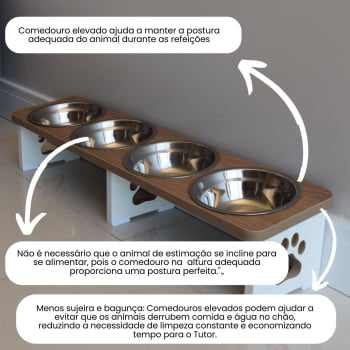 Comedouro Elevado Cachorro Pet Quadruplo Linear MDF - Inox