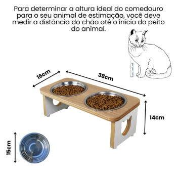 Comedouro Gato Elevado Pet Duplo MDF Linha Tradicional