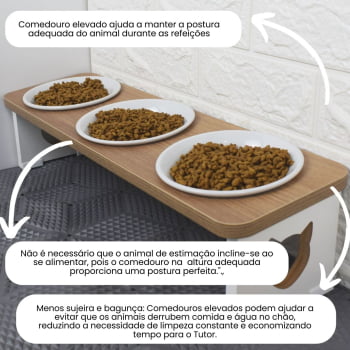 Comedouro Triplo Elevado Gato Pet MDF