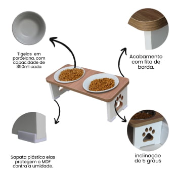 Comedouro Bebedouro Cachorro Elevado Pet Duplo MDF
