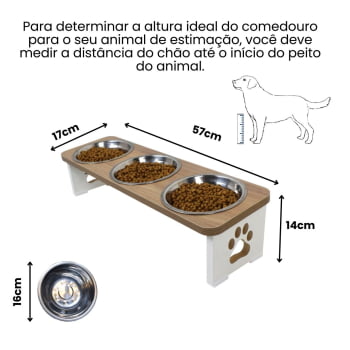 Comedouro Triplo Elevado Cachorro Pet MDF  - Inox