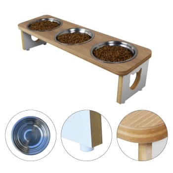 Comedouro Gato Elevado Pet Triplo MDF Linha Tradicional