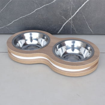 Comedouro Pet Elevado Duplo MDF Cães e Gatos - Inox