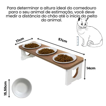 Comedouro Triplo Elevado Gato Pet MDF  - Porcelana