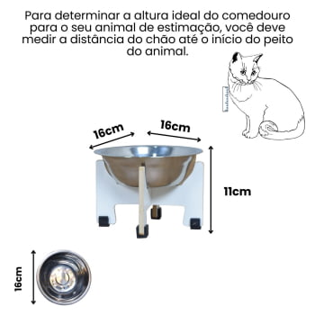 Comedouro Gato Cachorro Elevado Pet MDF Torre 11 cm  - Inox