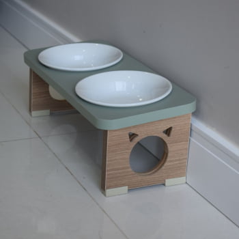 Comedouro Elevado Gato Duplo Pet MDF Colors  Porcelana 