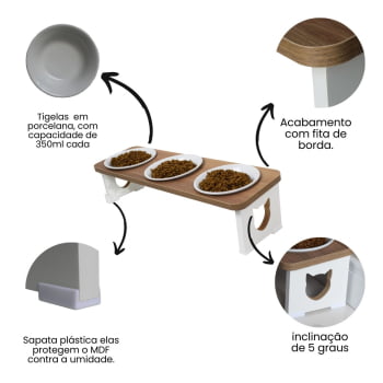 Comedouro Triplo Elevado Gato Pet MDF