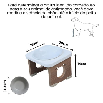 Comedouro Elevado Pet Para Cachorro MDF Colors - Porcelana - Branco