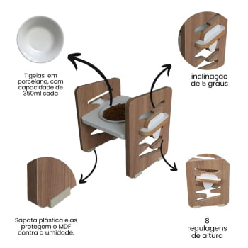 Comedouro Elevado Cães e Gatos Pet MDF Zig Zag Regulagem Altura