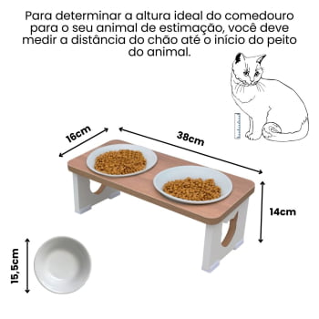 Comedouro Bebedouro Gato Elevado Pet Duplo MDF - Porcelana