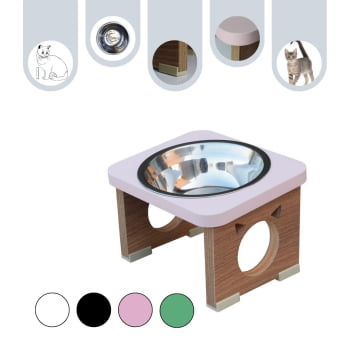 Comedouro Elevado Pet Gato MDF Colors - Inox - Rose