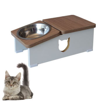 Comedouro Bebedouro Elevado Gato Base Hibrido Pet MDF 