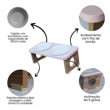 Comedouro Elevado Gato Duplo Pet MDF Colors