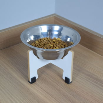 Comedouro Gato Cachorro Elevado Pet MDF Torre 11 cm  - Inox