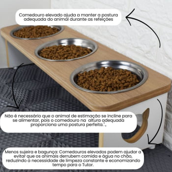 Comedouro Gato Elevado Pet Triplo MDF Linha Tradicional