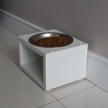 Comedouro Para Gato Cachorro Elevado Pet MDF Luke  Inox 