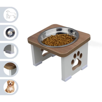 Comedouro Bebedouro Cachorro Elevado Pet MDF - Inox