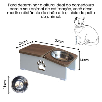 Comedouro Bebedouro Elevado Cachorro Base Hibrido Pet MDF - Inox