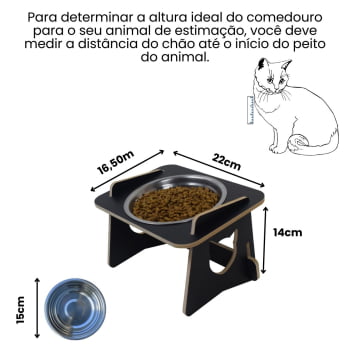 Comedouro Gato Elevado Pet Tigela Ração Inox Saudável - Preto