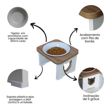 Comedouro Bebedouro Gato Elevado Pet MDF