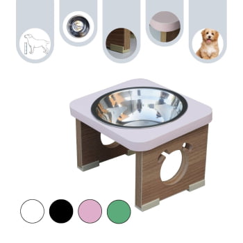 Comedouro Elevado Pet Para Cachorro MDF Colors - Inox - Rose