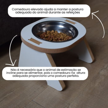 Comedouro Inclinado Cachorro Gato Pet MDF Branco Minimalista TEMOO