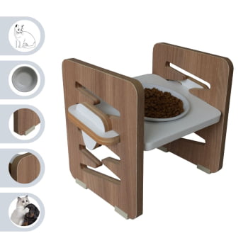 Comedouro Elevado Cães e Gatos Pet MDF Zig Zag Regulagem Altura