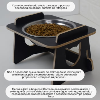 Comedouro Gato Elevado Pet Tigela Ração Inox Saudável - Preto