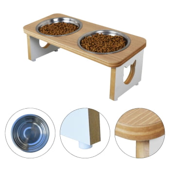 Comedouro Gato Elevado Pet Duplo MDF Linha Tradicional