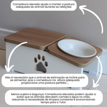 Comedouro Bebedouro Elevado Cachorro Base Hibrido Pet MDF - Porcelana