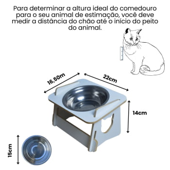 Comedouro Gato Elevado Pet Tigela Ração Inox Saudável - Branco