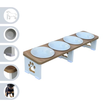 Comedouro Elevado Quadruplo Linear Cachorro Pet MDF