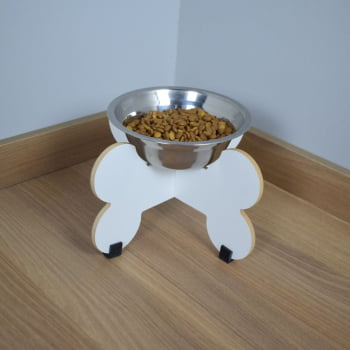 Comedouro de Cachorro Elevado Pet Gato MDF Modelo Osso 15 cm  - Inox