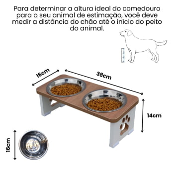 Comedouro Bebedouro Cachorro Elevado Pet Duplo MDF  - Inox