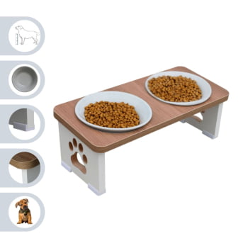 Comedouro Bebedouro Cachorro Elevado Pet Duplo MDF  - Porcelana