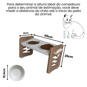 Comedouro Elevado Cães e Gatos Duplo Pet MDF Zig Zag Regulagem Altura  - Porcelana