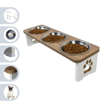 Comedouro Triplo Elevado Cachorro Pet MDF  - Inox