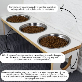 Comedouro Gato Elevado Pet Triplo MDF Linha Básica 