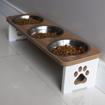 Comedouro Triplo Elevado Cachorro Pet MDF  - Inox