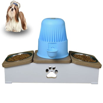 Comedouro Hibrido Duplo Cachorro Base Bebedouro Pet MDF 