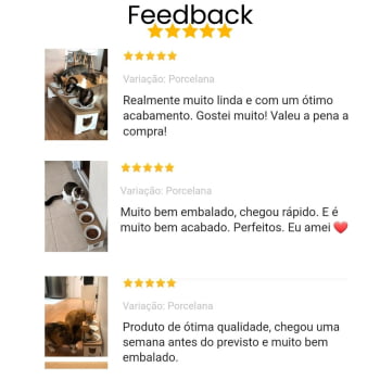 Comedouro Triplo Elevado Gato Pet MDF  - Porcelana