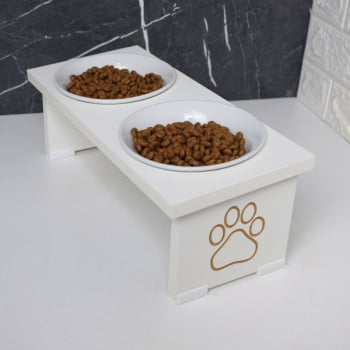 Comedouro Elevado Pet Cachorro MDF Duo  Inox e Porcelana