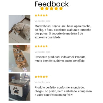 Comedouro Bebedouro Cachorro Elevado Pet Duplo MDF  - Inox