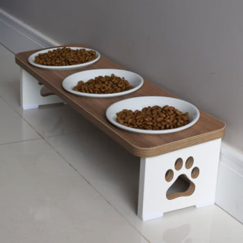 Comedouro Triplo Elevado Cachorro Pet MDF  - Porcelana