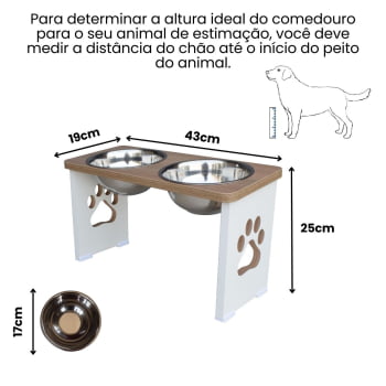 Comedouro Cachorro Grande Elevado Duplo Pet MDF - 25 cm