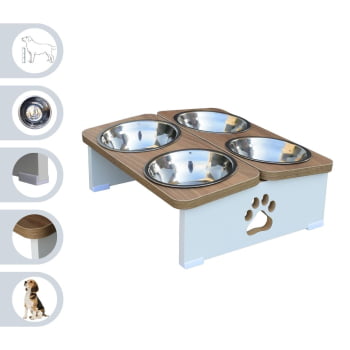 Comedouro Elevado Pet Cachorro MDF Quadruplo - Inox