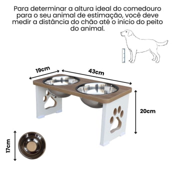 Comedouro Cachorro Grande Elevado Duplo Pet MDF - 20 cm