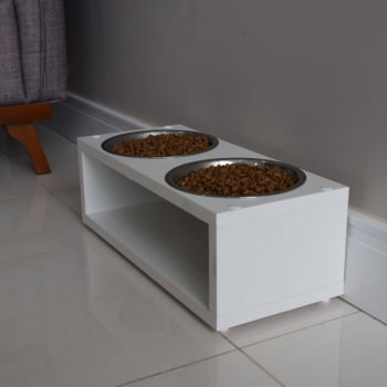 Comedouro para Cachorro Gato Duplo Elevado Pet MDF Luke  Inox 